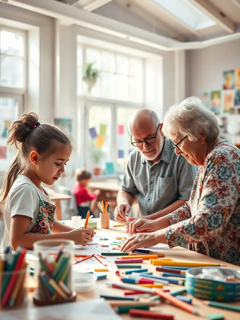 A heartwarming photograph of artists from SHAKERS LIEUX D’EFFERVESCENCE conducting an art session with local children, emphasizing the collective's commitment to community engagement and art education.